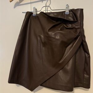 Elan Brown Leather Skirt - Size M